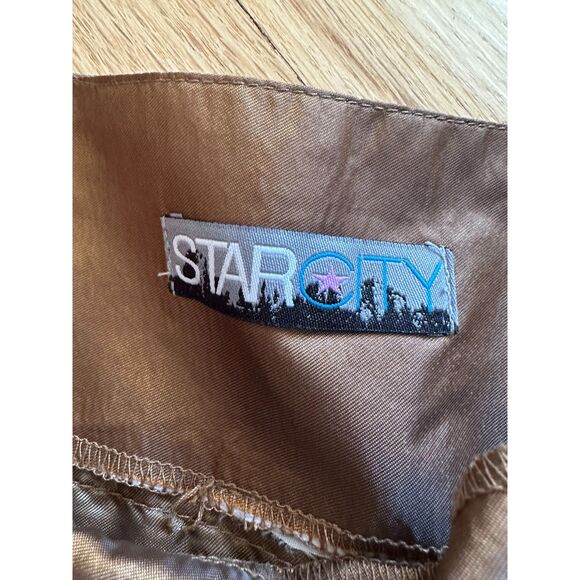 Vintage Y2k Star City Brown Midi Boho Skirt Gold Embellished Tiered Style size M - Picture 3 of 7